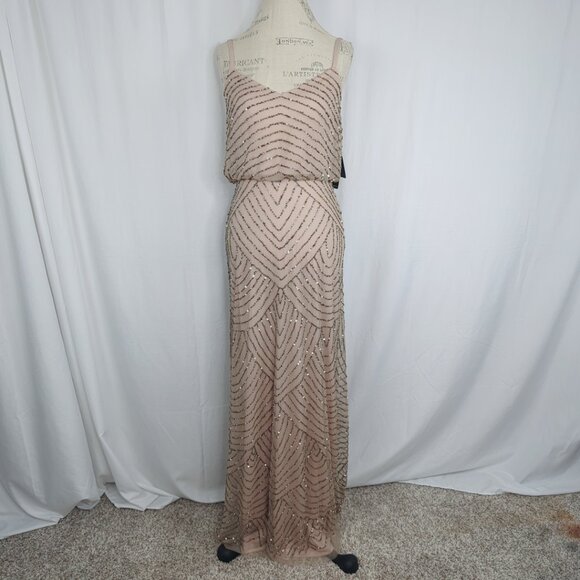 Adrianna Papel Gold Champagne Beaded Dress Maxi - Picture 2 of 12